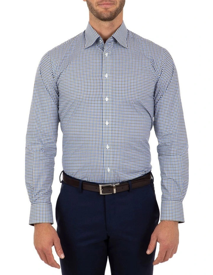 Modern Fit Blue Check Brighton Business Shirt FCL230