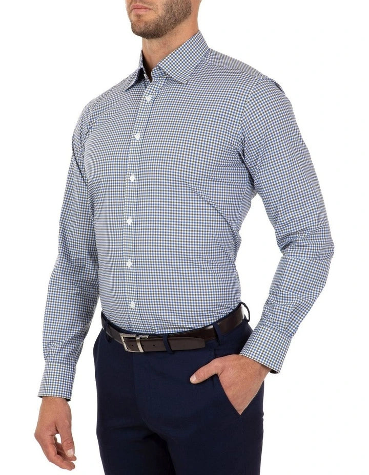 Modern Fit Blue Check Brighton Business Shirt FCL230